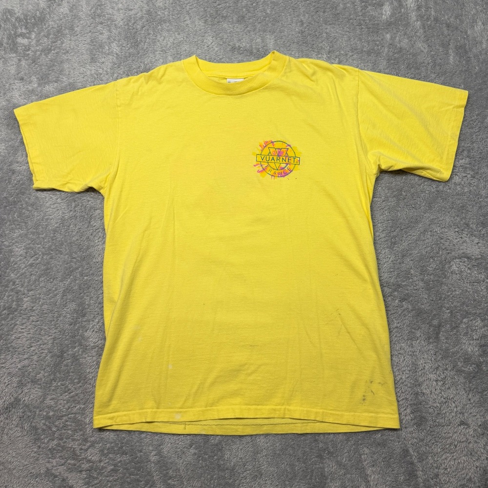 Vintage Vuarnet T Shirt Mens XL Yellow France Graphic Made in USA Cotton 90s